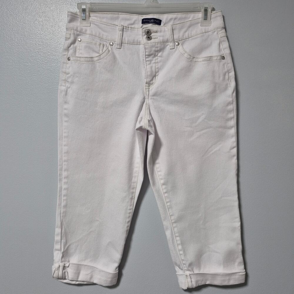 Bandolino White Denim Capri Jeans Womens Size 8 Cuffed Embroidered Back Pockets